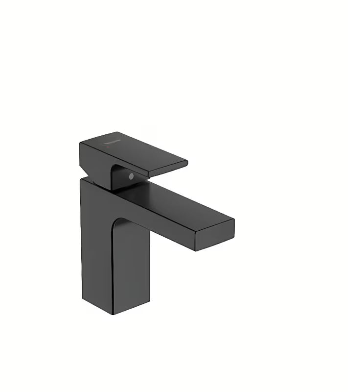 Mat črna umivalniška enoročna armatura hansgrohe Vernis Shape z odtokom in dvižnim drogom