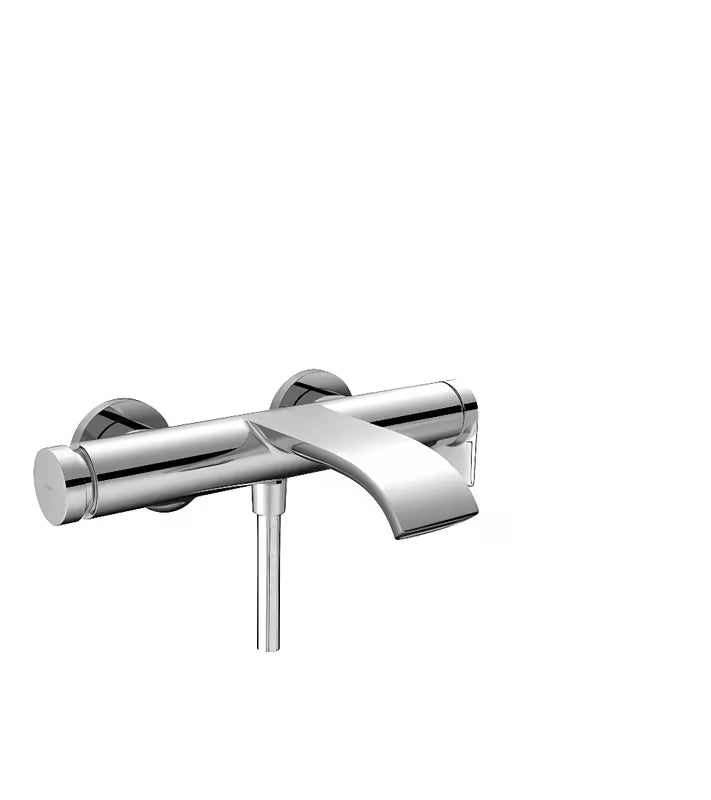 Stenska enoročna armatura za kad Hansgrohe Vivenis v krom izvedbi z gumbom Select.