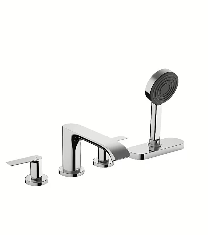 Kromirana štiriizvrtinska armatura za kad na rob kadi Hansgrohe Vivenis s prho in sBox
