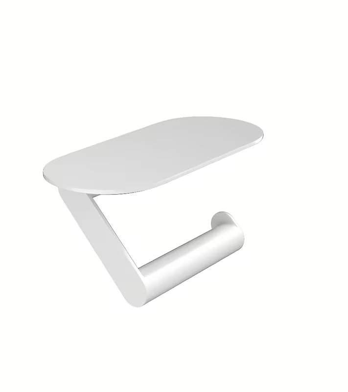 Hansgrohe wallstoris držalo za toaletni papir v mat beli barvi z integrirano poličko za drobnarije.