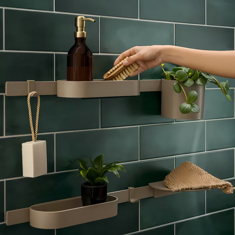 Bež pršna polica hansgrohe wallstoris Planet Edition pro za odlaganje šampona in pršnih potrebščin