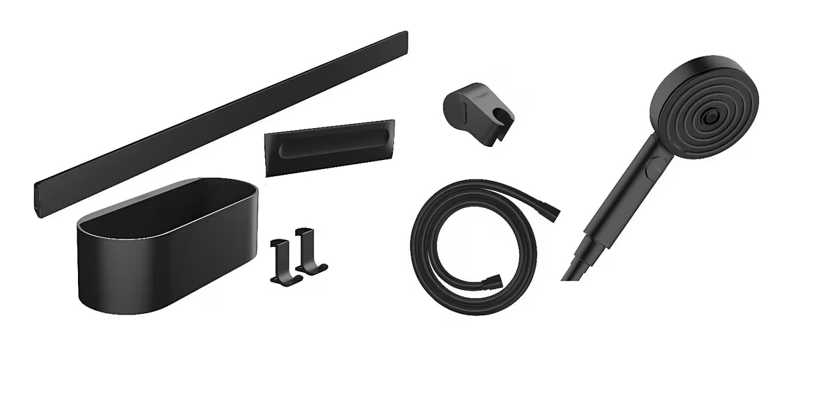 Hansgrohe wallstoris tuš set bez bušenja u mat crnoj boji s ručnim tušem Pulsify Select 105 EcoSmart Activation