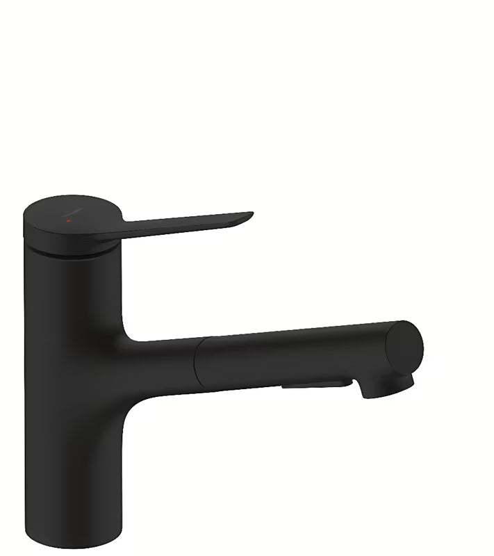 Hansgrohe Zesis armatura za pomivalno korito v mat črni barvi z izvlečno prho s preklopom med dvema vrstama curka