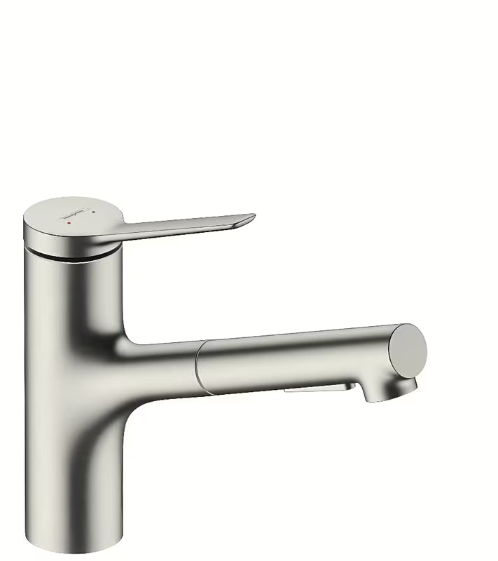 Nerjavno jeklena armatura za pomivalno korito Hansgrohe Zesis z izvlečno prho s preklopom med dvema vrstama curka