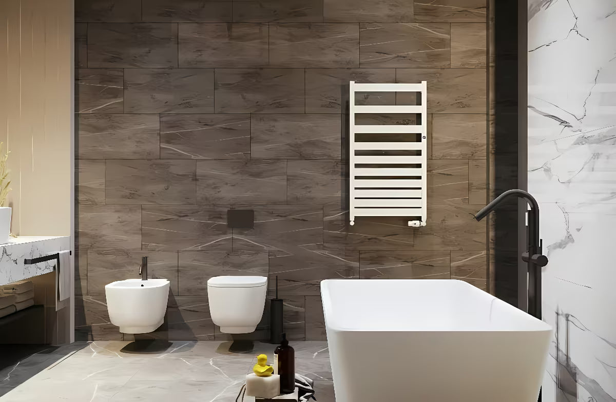 Kombiniran radiator Hopa Belti 60x157,3 cm v črni mat barvi s sredinskim priklopom.