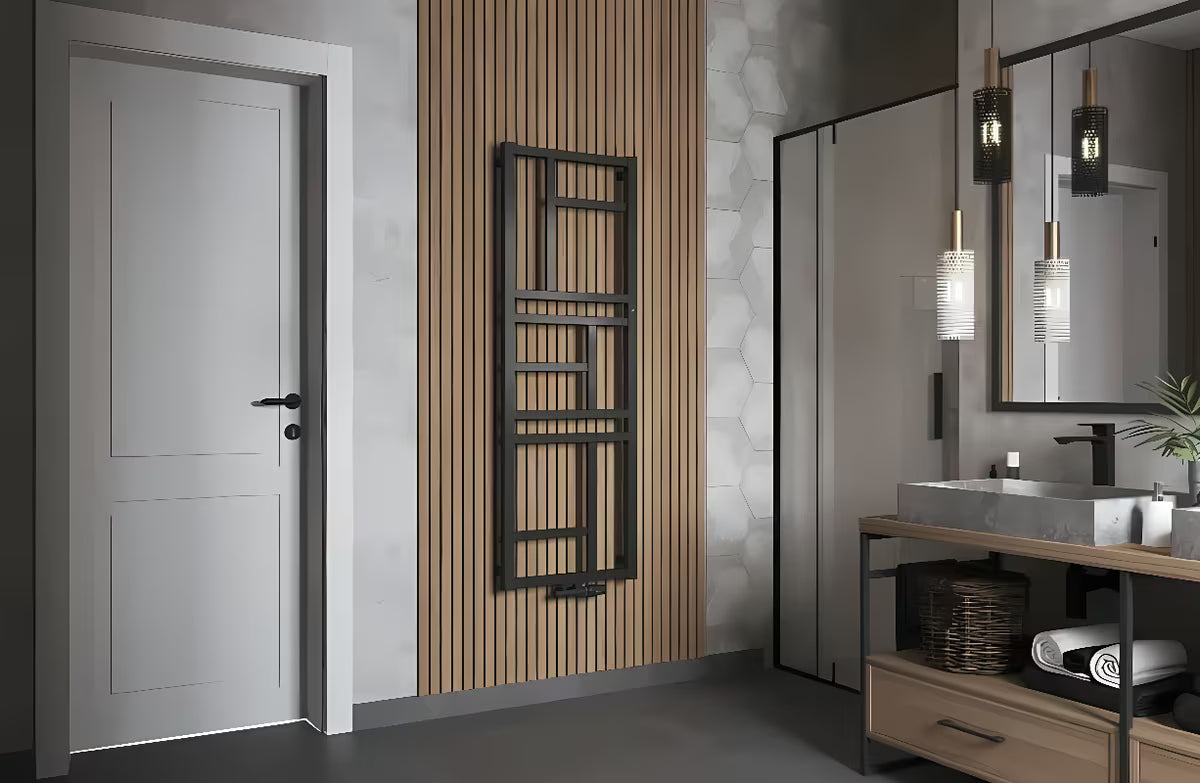 Kombiniran radiator Hopa Mondrian 50x144 cm v črni mat barvi