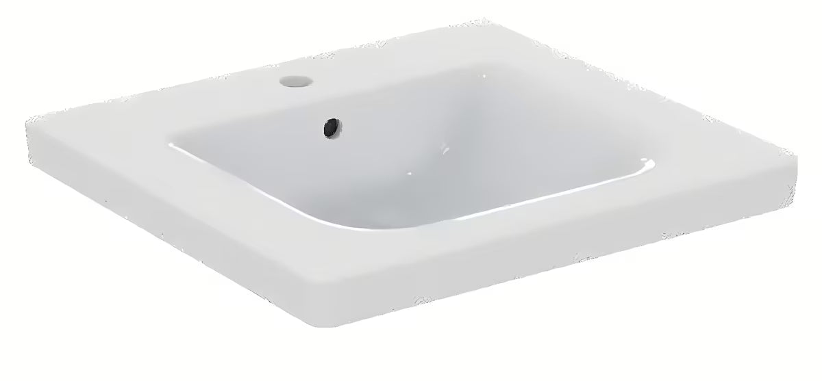 Viseče keramični umivalnik Ideal Standard Connect Freedom 60x55,5 cm v beli barvi z odprtino pro za armaturo na sredini.