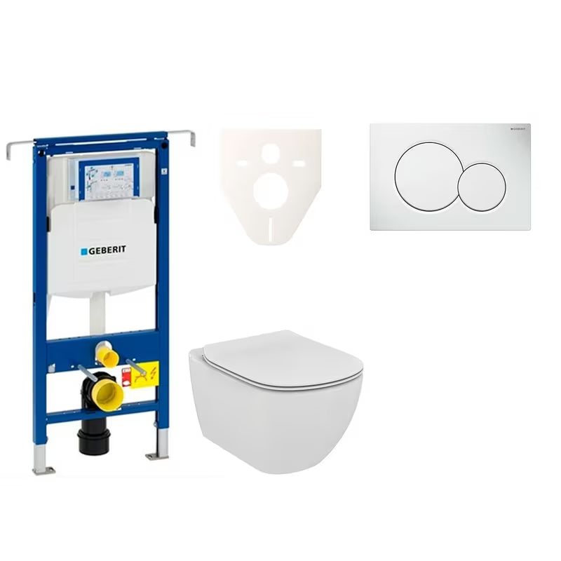 Viseči WC set Ideal Standard Tesi z modulom Geberit Duofix, tipko Sigma 01 in zvočnoizolacijsko vložko