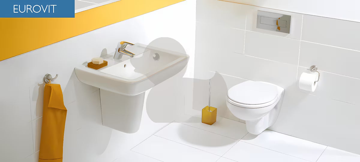Beli viseča WC školjka Ideal Standard Eurovit z globokim izpiranjem in tehnologijo BoxRim