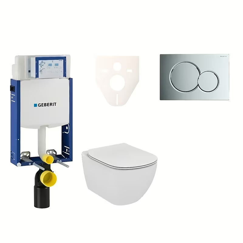 Viseči WC set Ideal Standard Tesi z modulom Geberit Kombifix, tipko Sigma 01 krom in zvočnoizolacijsko podlogo