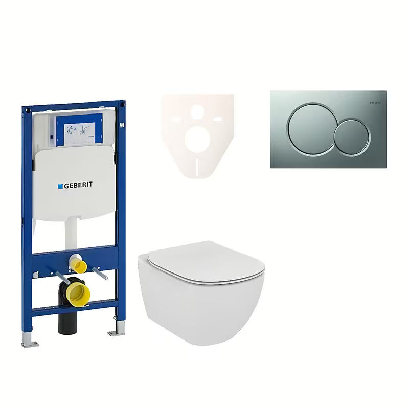 Viseči WC set Ideal Standard Tesi z modulom Geberit Duofix in tipko Sigma 01 mat krom