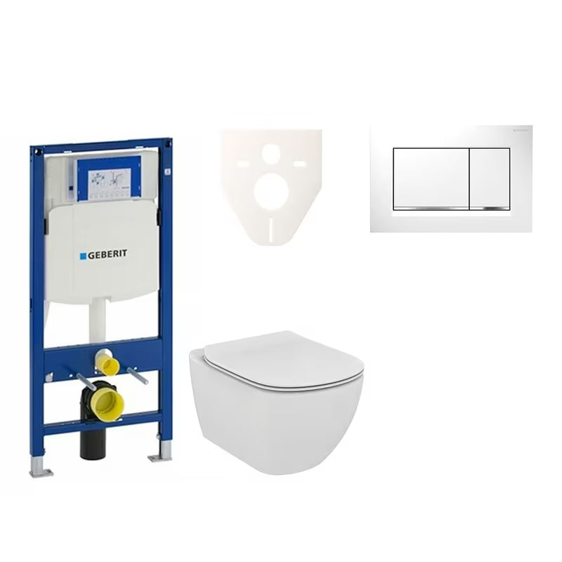 Viseči WC set Ideal Standard Tesi z modulom Geberit Duofix in tipko Sigma 30 v beli in krom izvedbi
