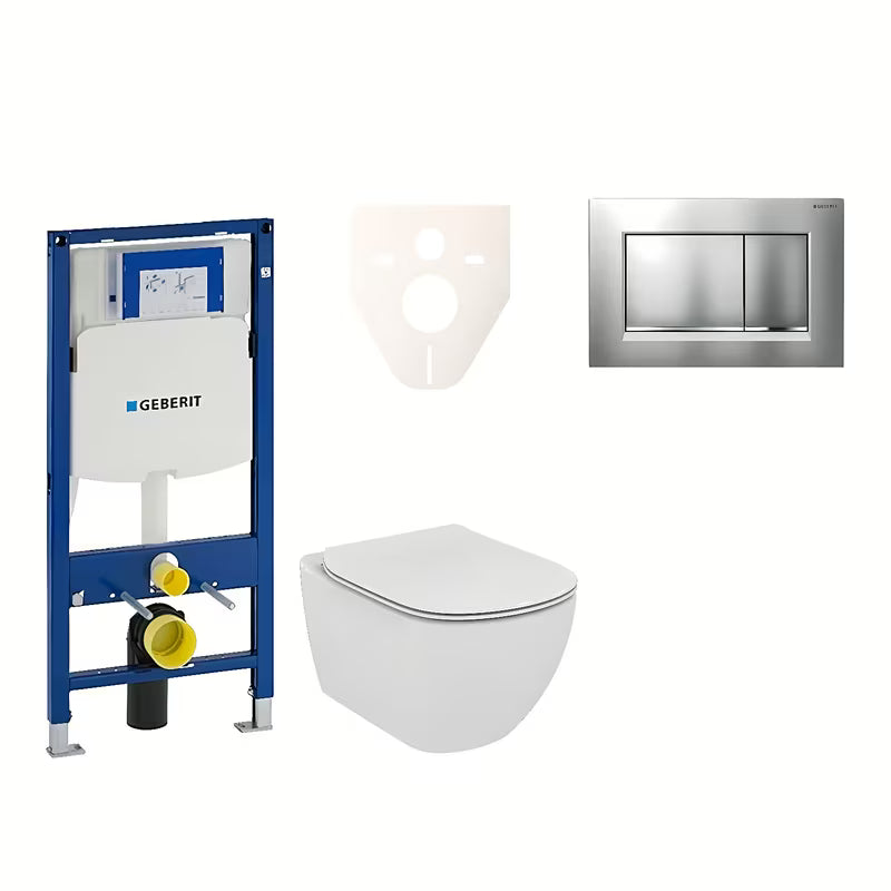 Viseči WC set Ideal Standard Tesi z modulom Geberit Duofix, tipko Sigma 30 in zvočnoizolacijsko podlogo