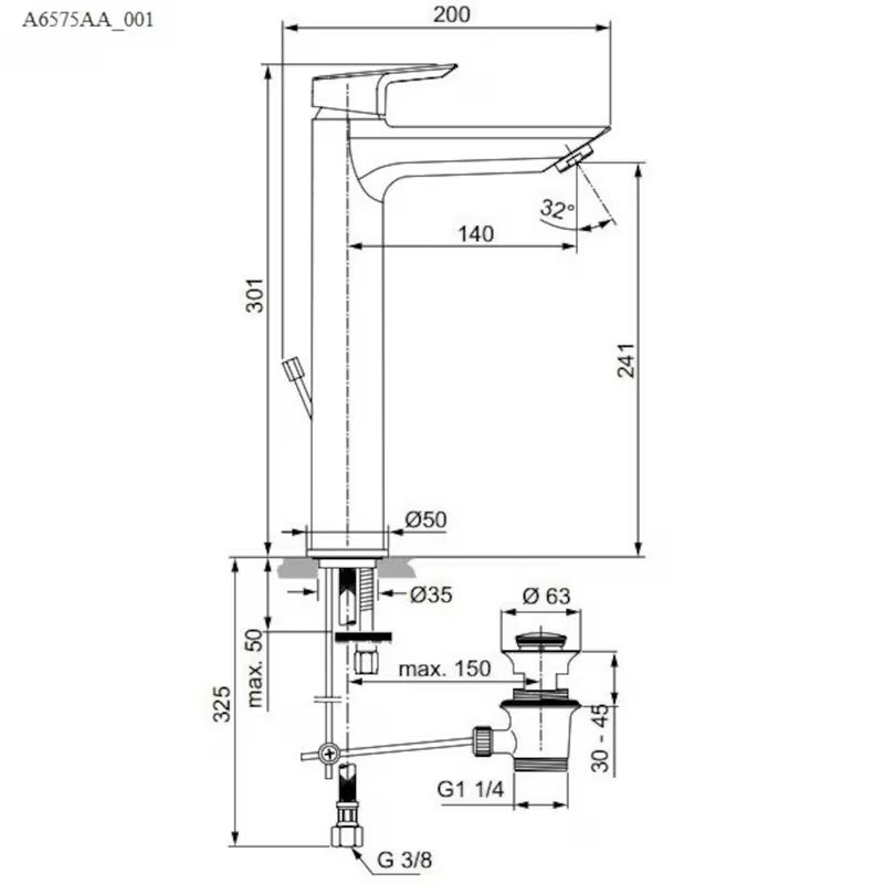 Ideal Standard Tesi visoka armatura za umivalnik v krom izvedbi brez odtočne garniture