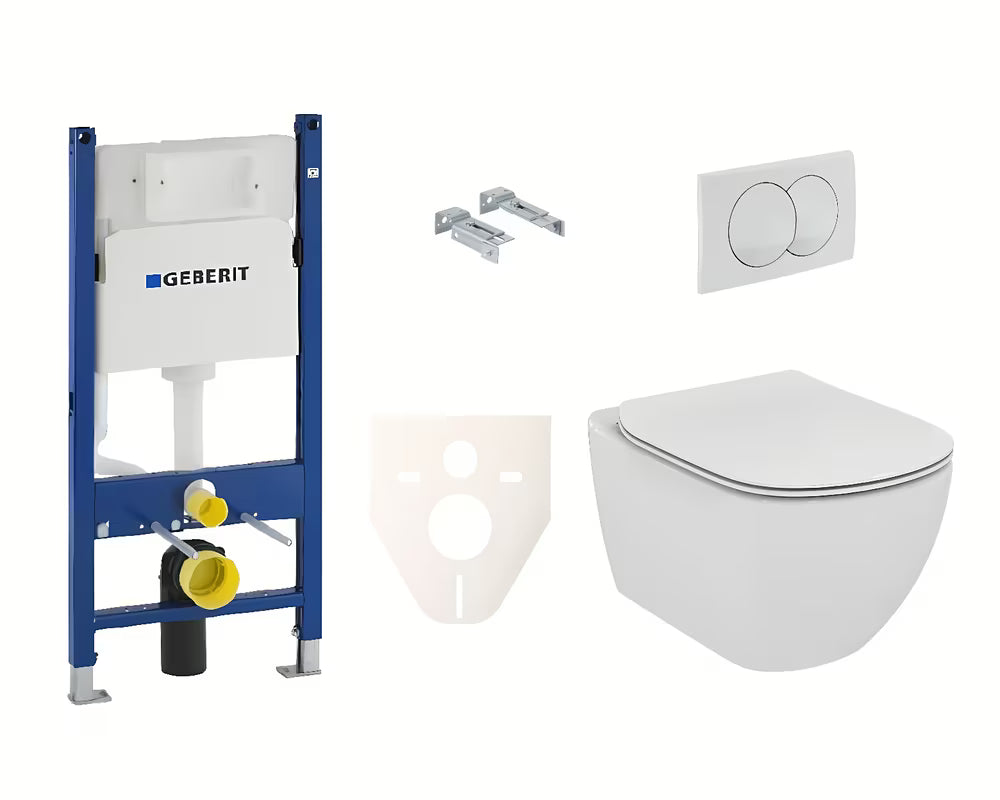 Viseči WC set Ideal Standard Tesi z modulom Geberit Duofix in belim gumbom Delta 20