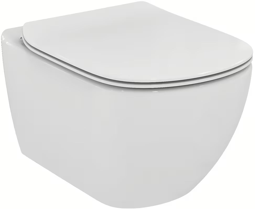 Beli viseča WC školjka Ideal Standard Tesi s skritim pritrjevanjem in tehnologijo splakovanja AquaBlade®.