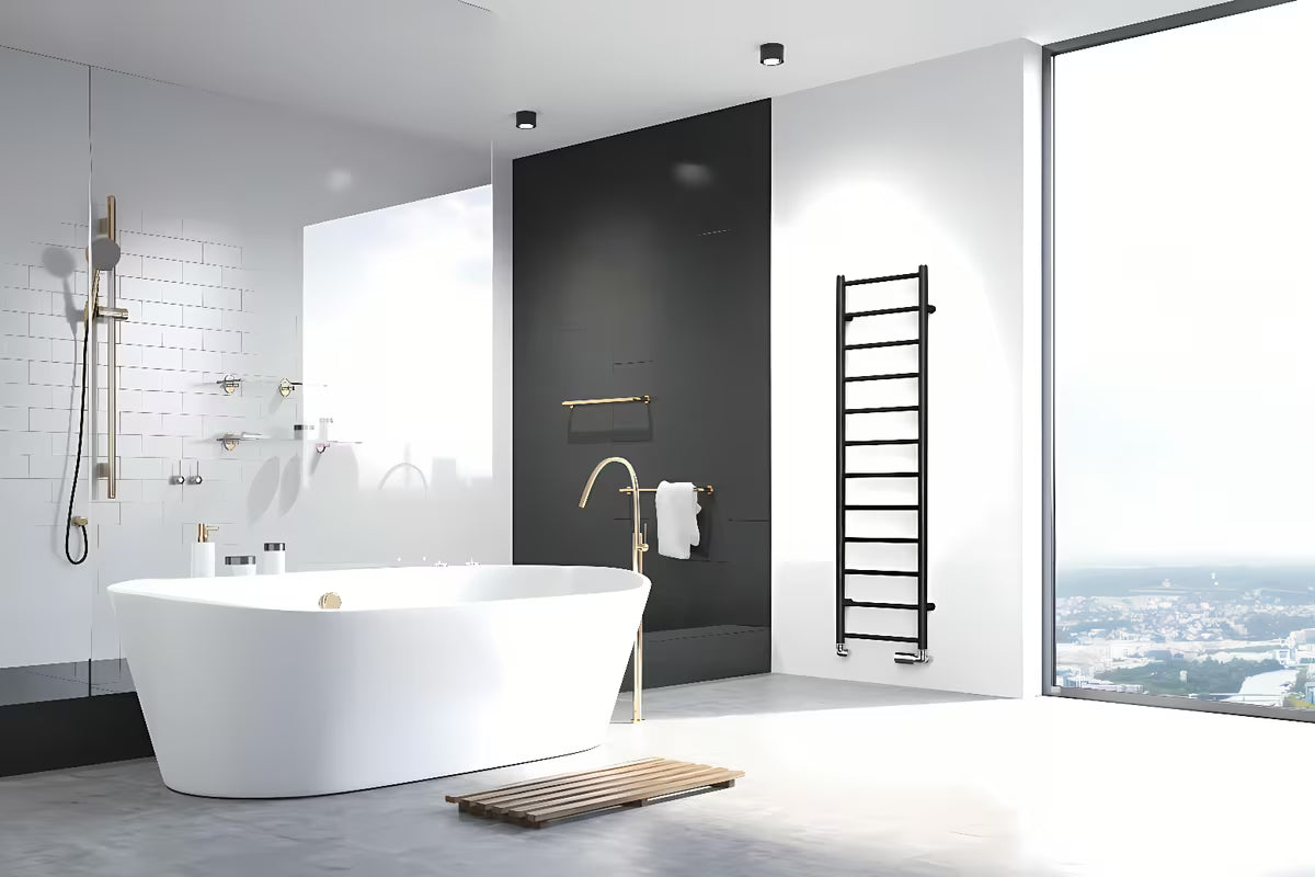 Bel kombiniran radiator Isan Aura 114x30 cm za kopalnico, pro za ogrevanje in sušenje brisač.