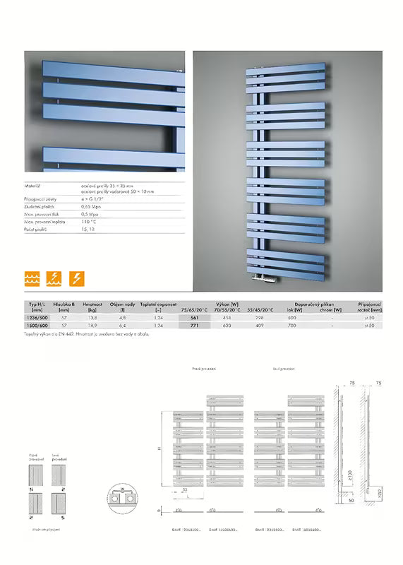 Bel radiator Isan Miro 60x150 cm iz gladkih jeklenih profilov za centralno ogrevanje