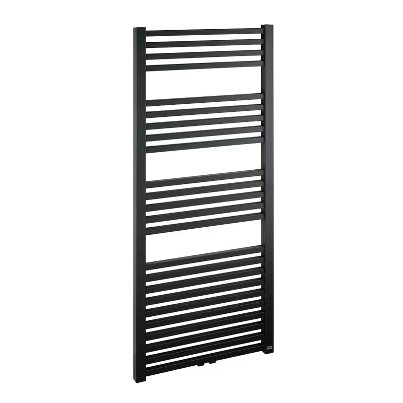 Kombiniran radiator Isan Quadrat v črni mat barvi s sredinskim stenskim priklopom.