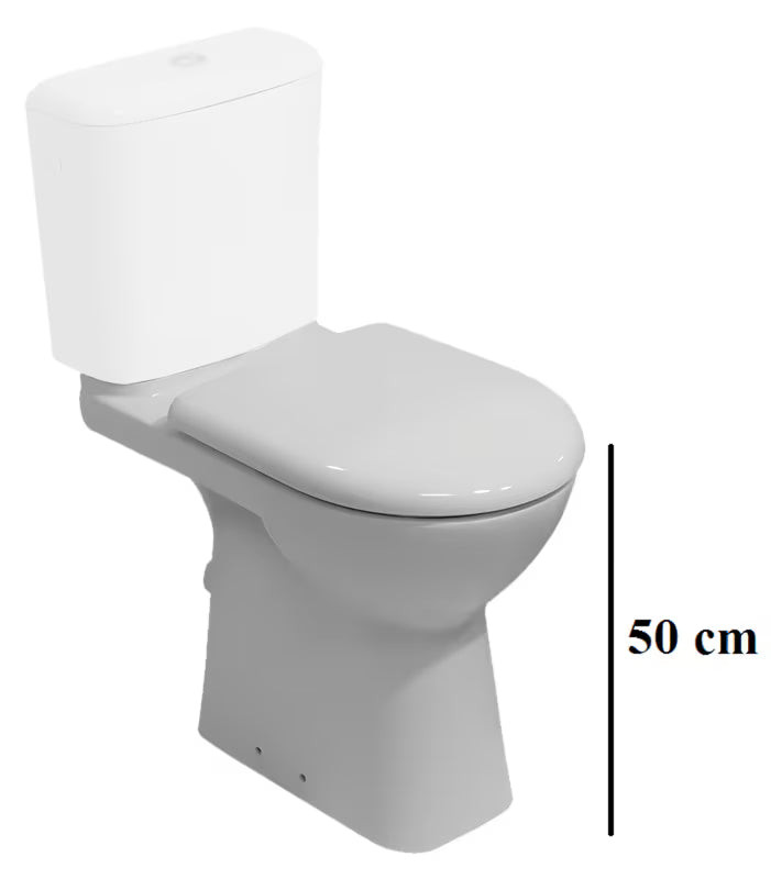 Bela WC školjka kombi WC školjka Jika Deep z globokim izpiranjem, zadnjim odtokom in povišano višino 50 cm.