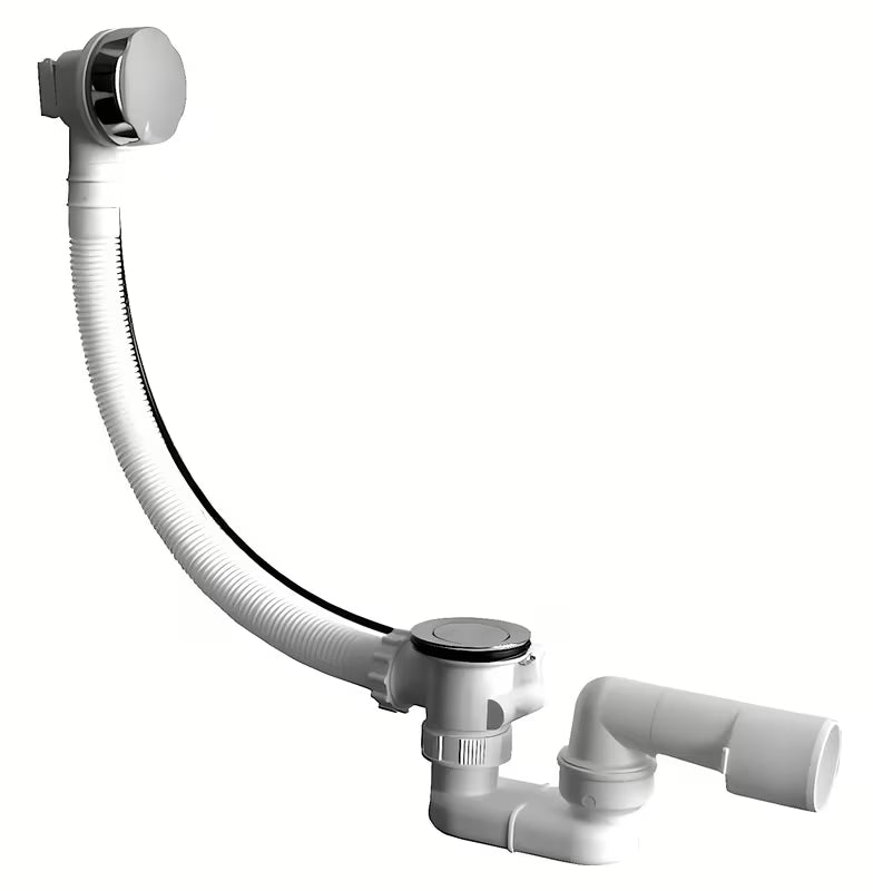 Sifon za Kad Avtomatik Jika Deep u krom izvedbi s upravljanjem sajlom i fleksibilnim preljevom.