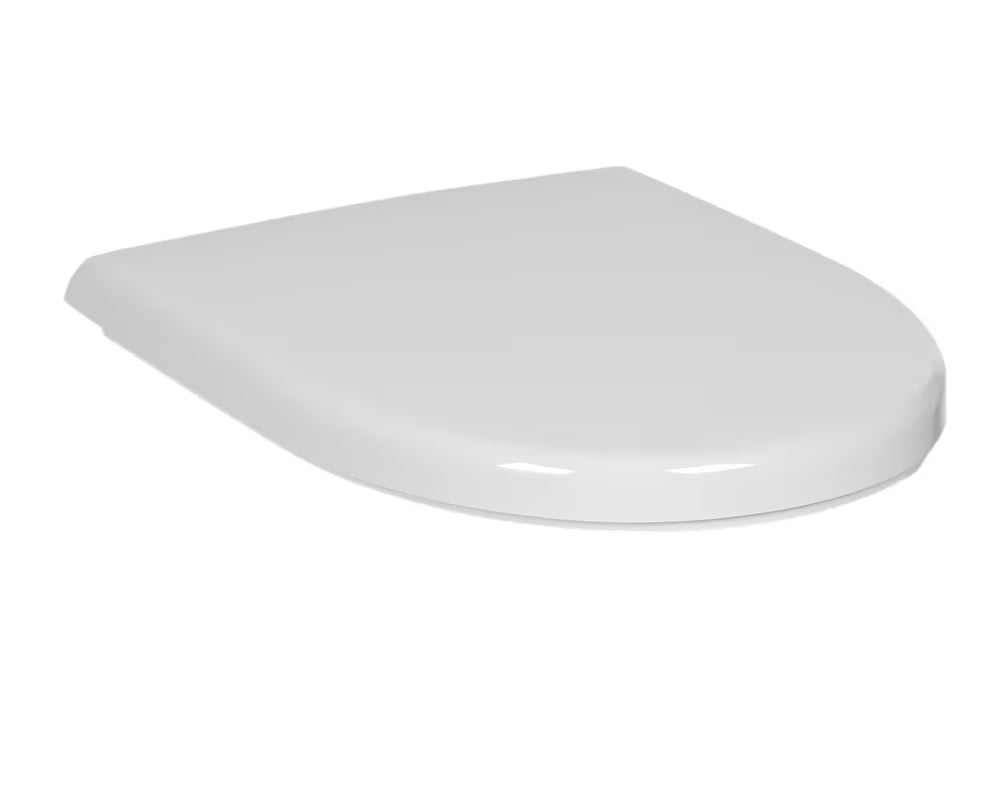 Bijelo WC deska Jika Lyra Plus od termoplasta s plastičnim šarkama pro viseči WC školjku.