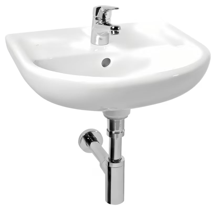 Bijeli keramički viseči umivalnik Jika Lyra Plus s otvorom za pro slavinu u sredini