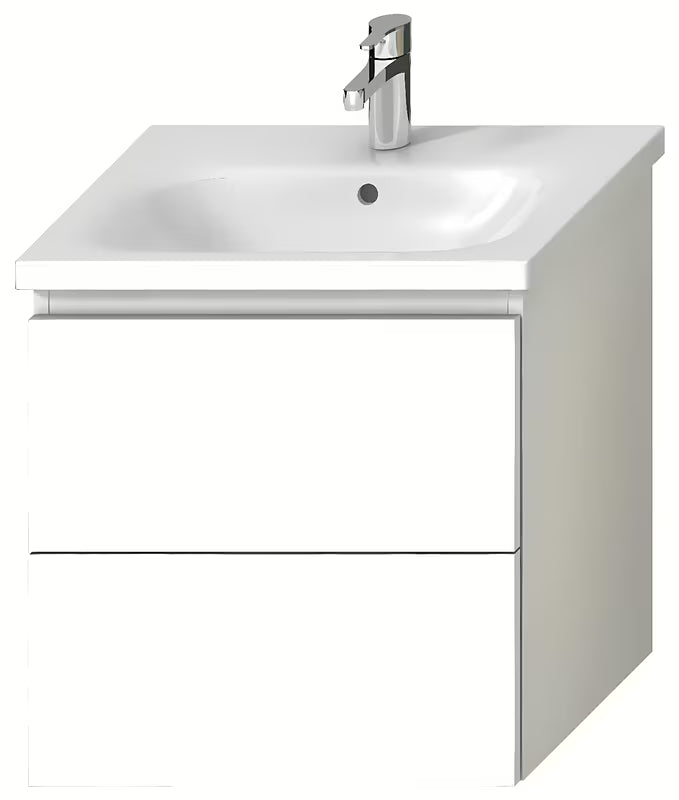 Bijela viseča omarica pod umivalnikom Jika Mio s dvije ladice i otvaranjem bez ručki PushToOpen.