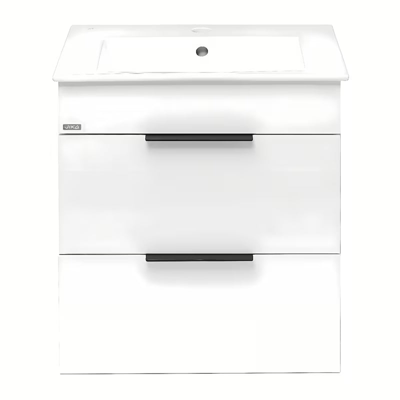 Bijeli ormarić s keramičkim umivaonikom viseča Jika Plan s ladicama s punim izvlačenjem