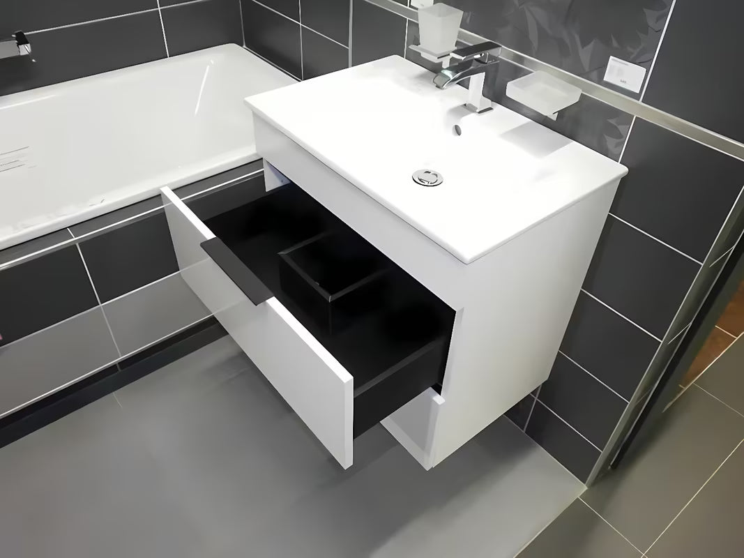 Bijeli ormarić s keramičkim umivaonikom viseča Jika Plan s ladicama s punim izvlačenjem