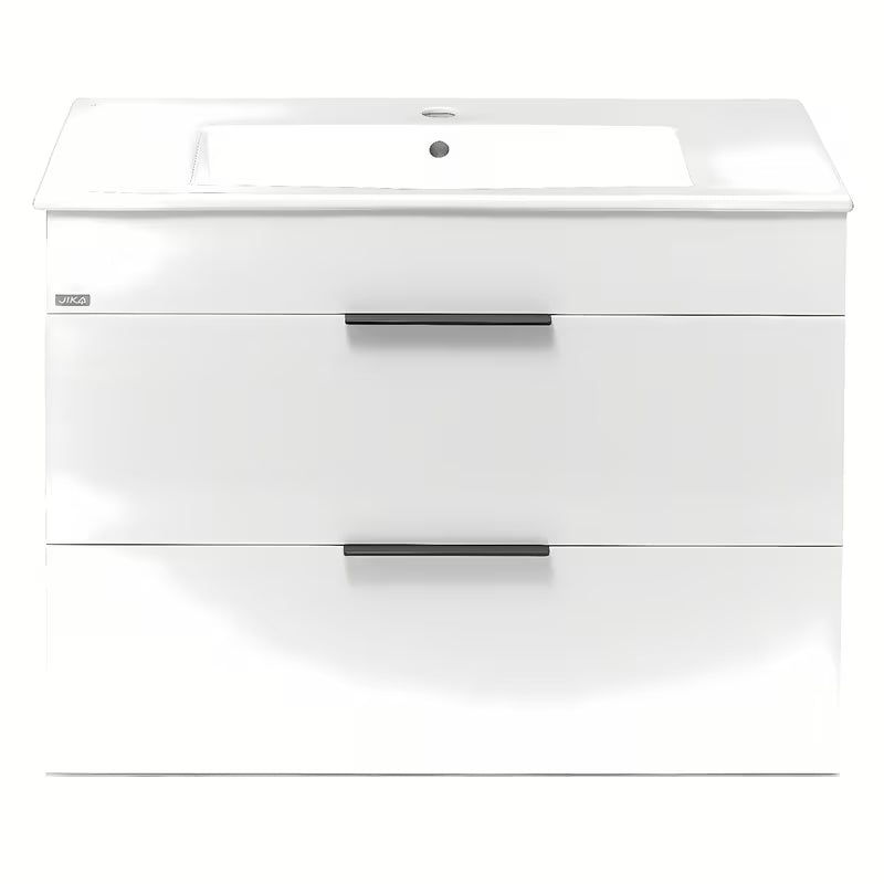 Viseča bijeli ormarić s keramičkim umivaonikom Jika Plan s ladicama i punim izvlačenjem