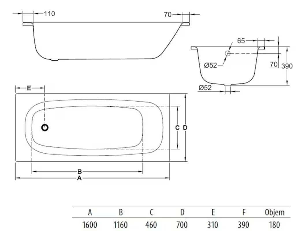 Pravokotna kad Jika Siena 160x70 cm od emajliranog čelika s otpornom površinom koja se lako održava.