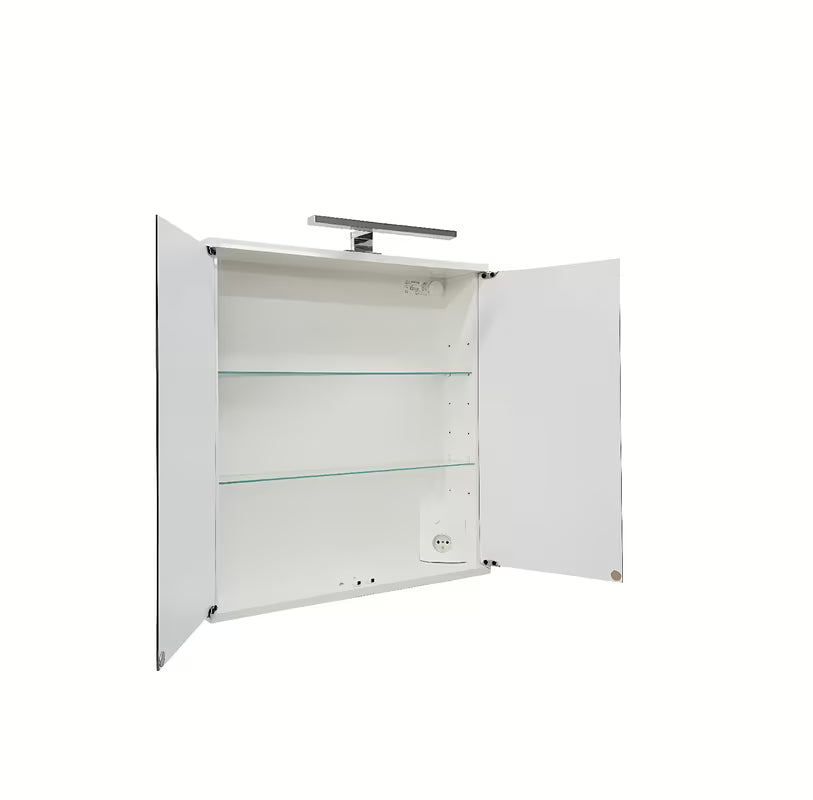 Bela omarica z ogledalom Jokey Kandi 60 x 69 cm s steklenimi vratci in LED točkovno osvetlitvijo