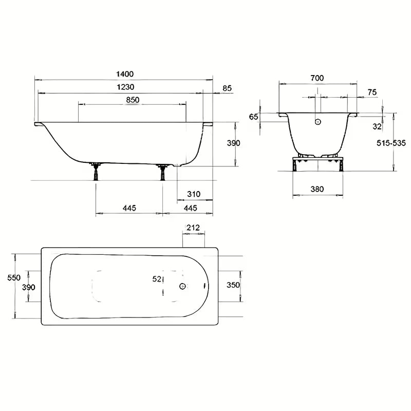 Bijela pravokotna kad Kaldewei Eurowa 140 x 70 cm od emajliranog čelika.