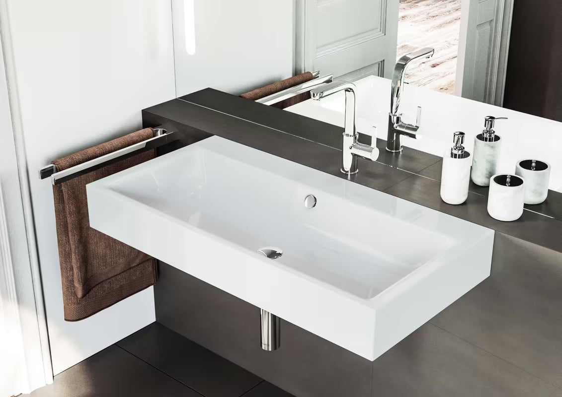 Viseči umivalnik Kaldewei Puro 90x46 cm od emajliranog čelika u alpsko bijeloj boji, brez odprtine za armaturo.