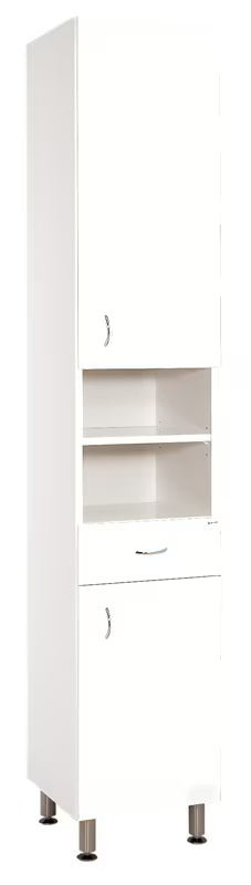 Bijela visoka kopalniška omarica Keramia Pro s lakiranim bočnim i prednjim plohama.