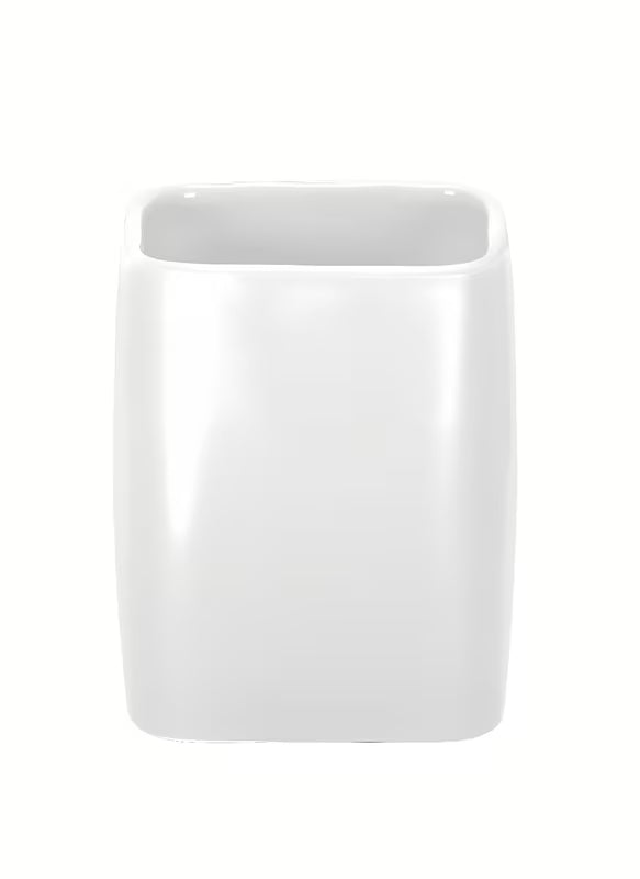 Bijeli samostoječi keramički držalo za ščetke Kleine Wolke Cubic jednostavnog elegantnog dizajna.