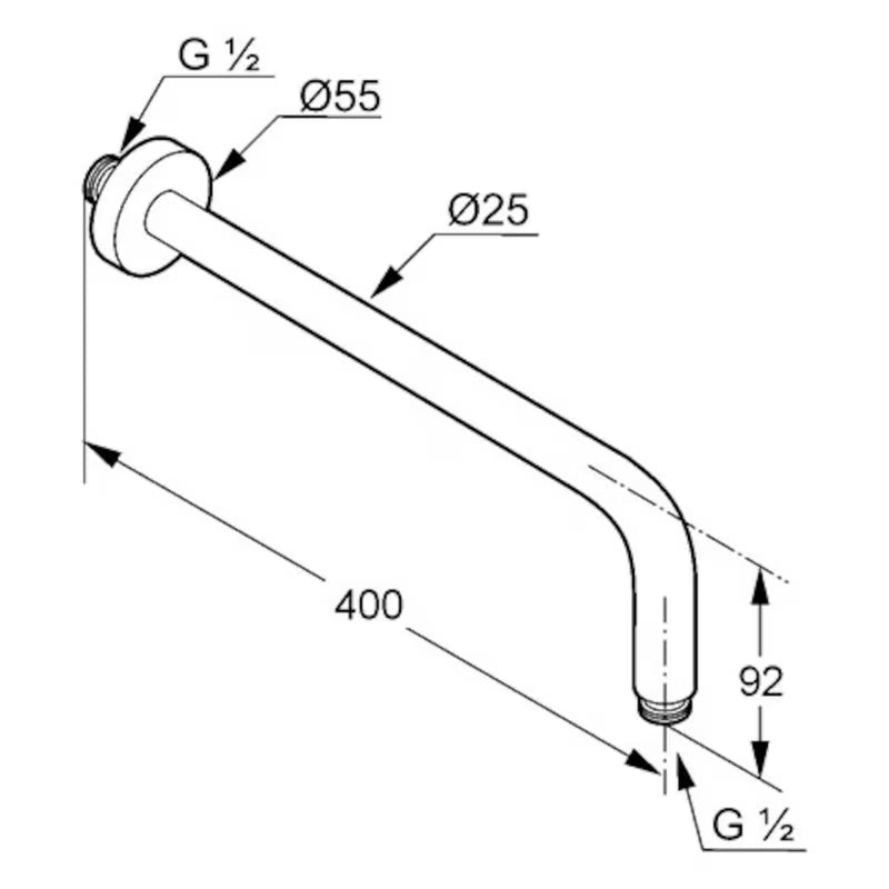Držalo za Nadglavno Prho Kludi A-Qa u krom izvedbi, duljina 40 cm