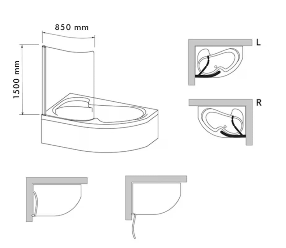 Preklopna stena za kopalno kad Laguna Fortuna 150 cm u krom izvedbi pro asimetričnu kadu Fortuna Plus.