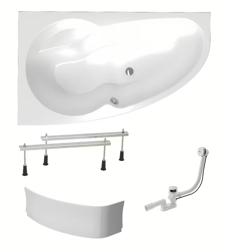 Lijeva asimetrična akrilna kada Laguna Luiza 160 x 95 cm vključno s sifonom, nožica te prednje i bočne obloge