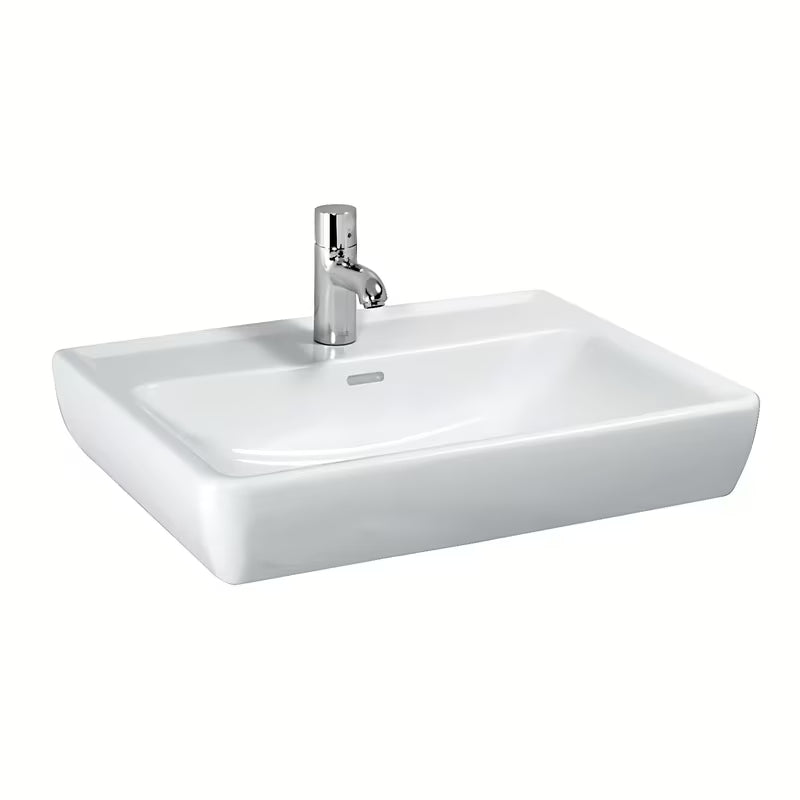 Viseče keramični umivalnik Laufen Pro A 65 x 48 cm v beli barvi z odprtino pro za armaturo na sredini.