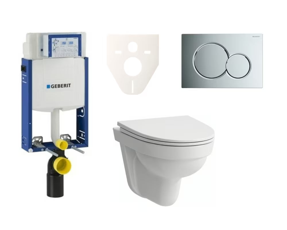 Viseči WC set za vgradnjo Laufen Pro Nordic s podometnim splakovalnikom Geberit in splakovalno tipko v sijajnem kromu.