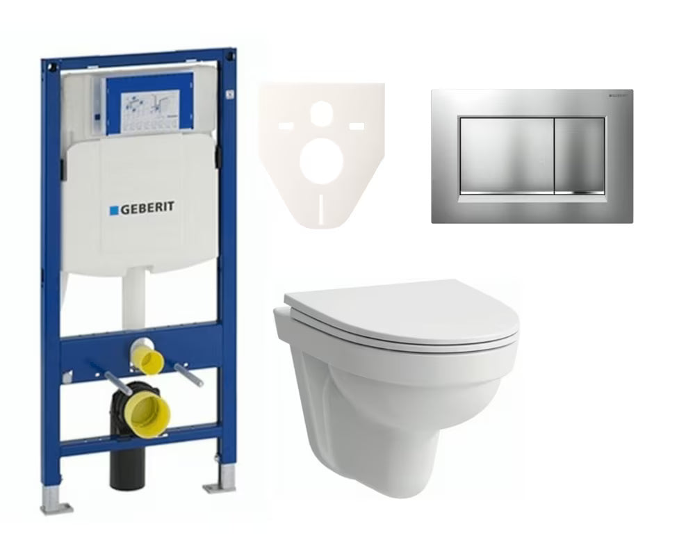Viseči WC set Laufen Pro Nordic s modulom Geberit Duofix, tipkom za ispiranje u mat kromu i sjedalom mehko Zapiranje Soft Close.