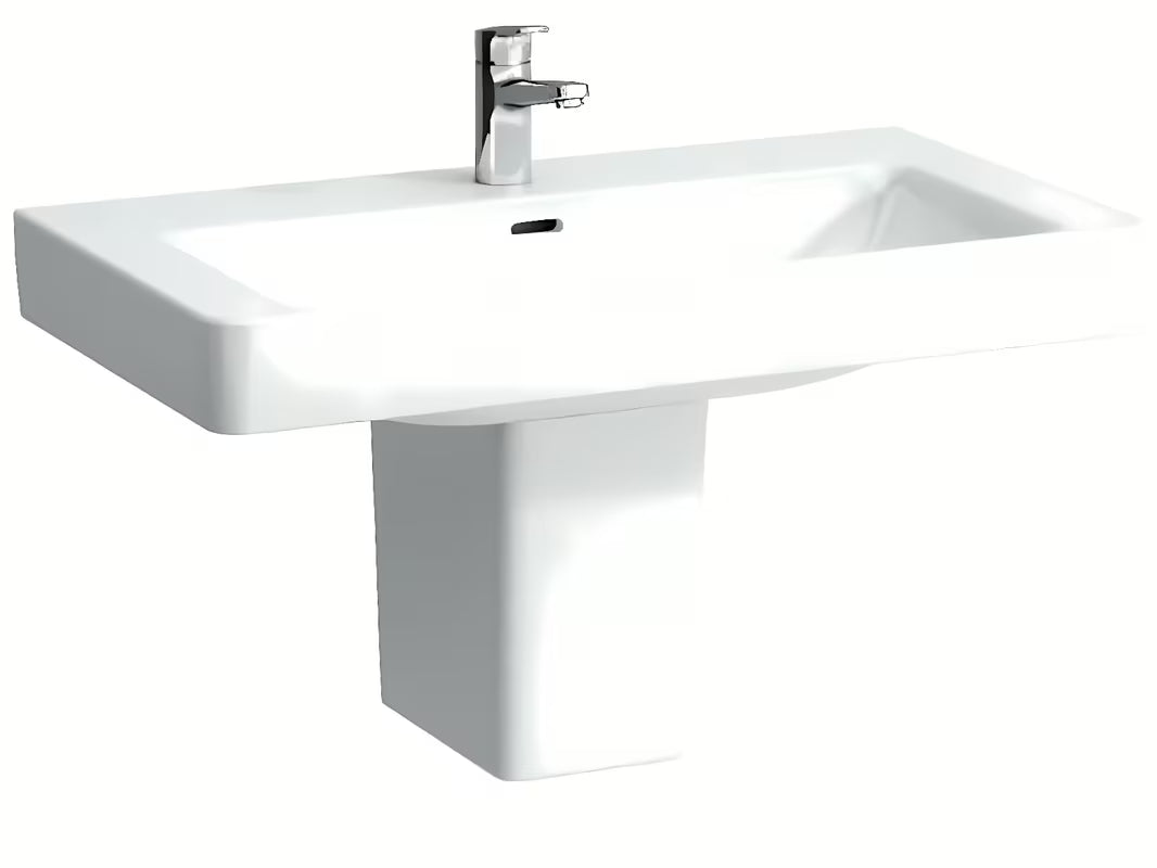 Pohištveni umivalnik Laufen Pro S 85x46 cm od sjajne bijele keramike s otvorom pro slavinu u sredini.