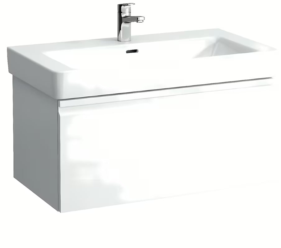 Pohištveni umivalnik Laufen Pro S 85x46 cm od sjajne bijele keramike s otvorom pro slavinu u sredini.