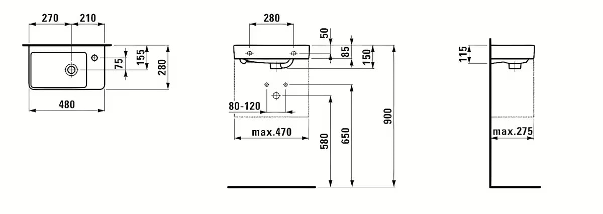 Bijeli keramički umivalnik Laufen Pro S 48x28 cm s otvorom pro slavinu desno
