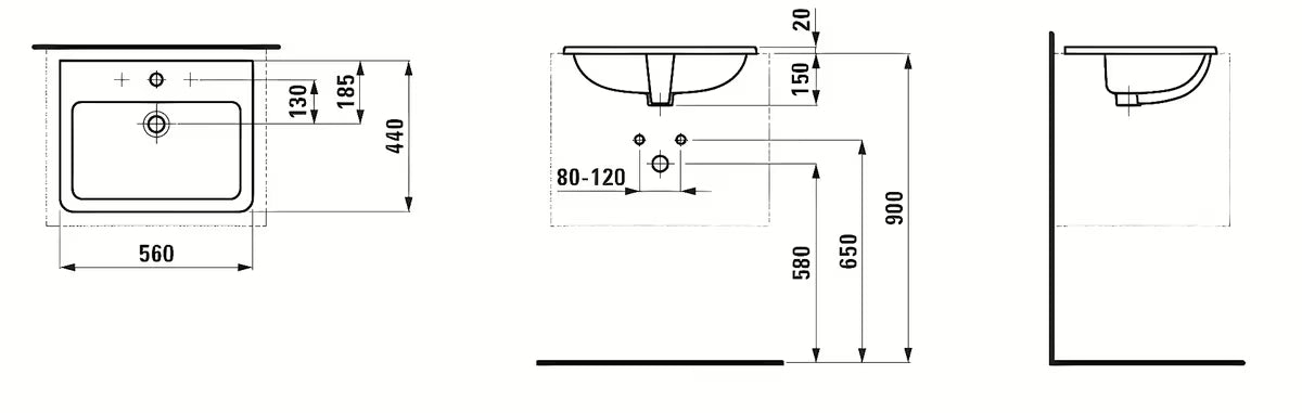 Vgradno keramički umivaonik Laufen Pro S 56x44 cm u bijeloj boji s otvorom pro za slavinu u sredini