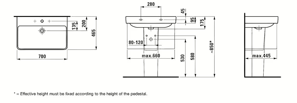 Bijeli viseče keramički umivaonik Laufen Pro S 70x46,5 cm s otvorom pro za slavinu u sredini