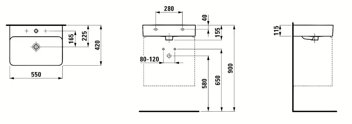 Bijeli viseči umivalnik Laufen Val 55x42 cm od materijala SaphirKeramik sa središnjim otvorom pro slavinu