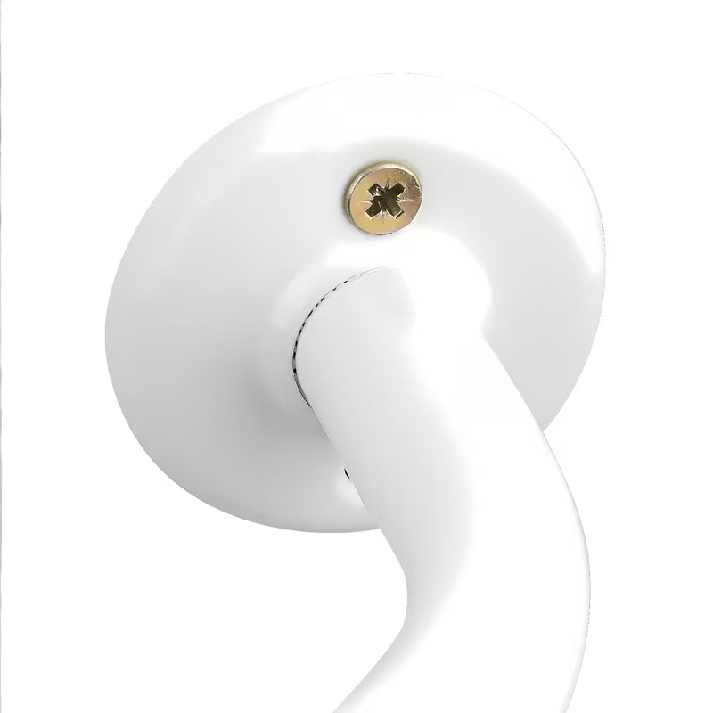 Bijeli stenski držalo za toaletni papir okruglog dizajna.